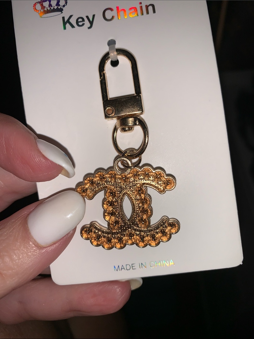 Gold Crystal Interlocking fashion bag charm Keychain - Picture 4 of 4
